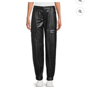 Madden NYC Juniors Faux Leather Jogger Pants Black Buttery Soft Cargo Size M